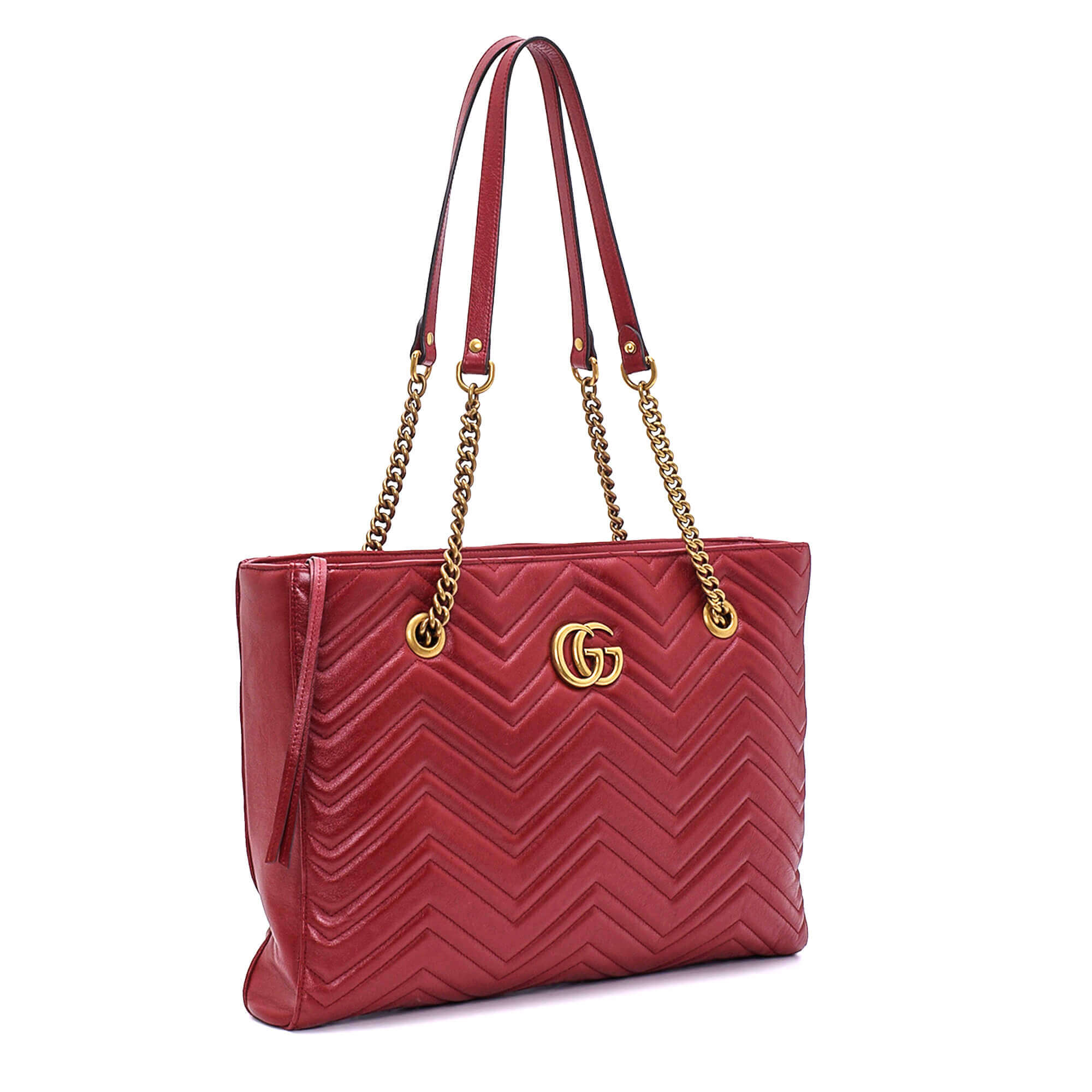 Gucci - Red Matelasse Leather GG Logo Tote Bag